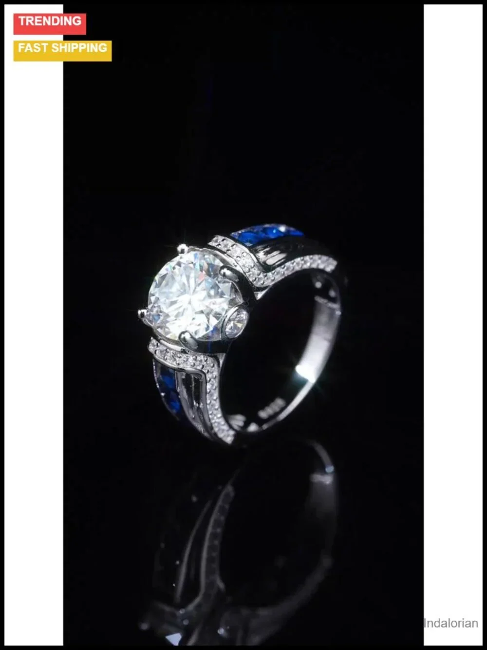 3ct Round Cut Moissanite Engagement Ring Sterling Silver 18K White Gold Plated